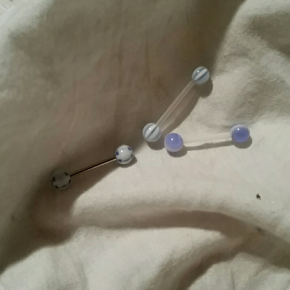 Lot of three blue & white 16 gauge body rings