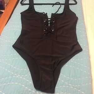Black lace up bathing suit