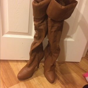 tan leather high heeled boots