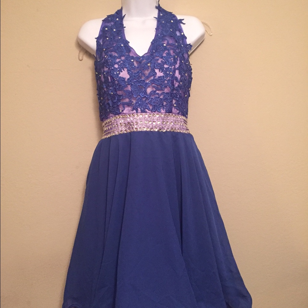 Blue Halter Cocktail Dress