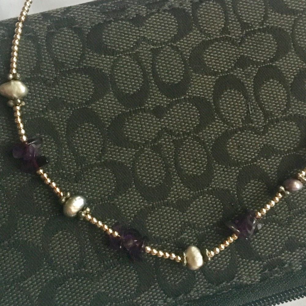 ⏳MOVING🍃 Silver Purple Amethyst & Pearl necklace