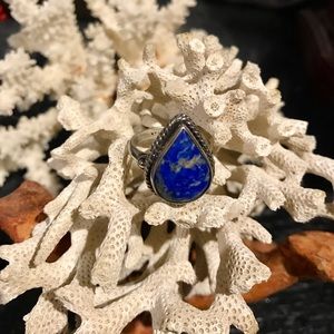 9.5 LAPIS LAZULI AND SILVER RING STUNNING BLUE VNT