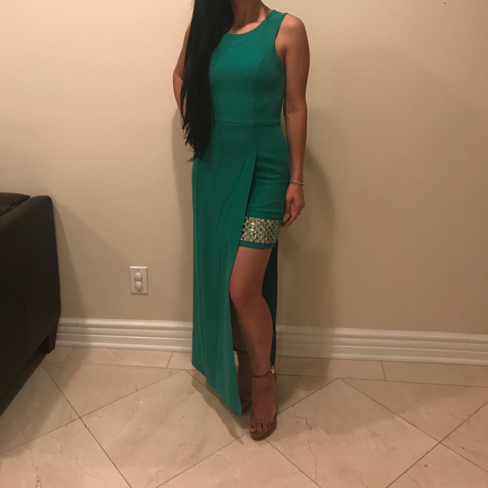 Emerald green evening gown