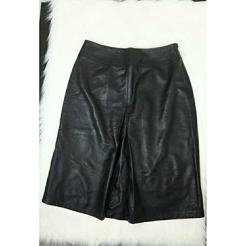 Anne Klein II Vintage Black 100% Leather Skirt
