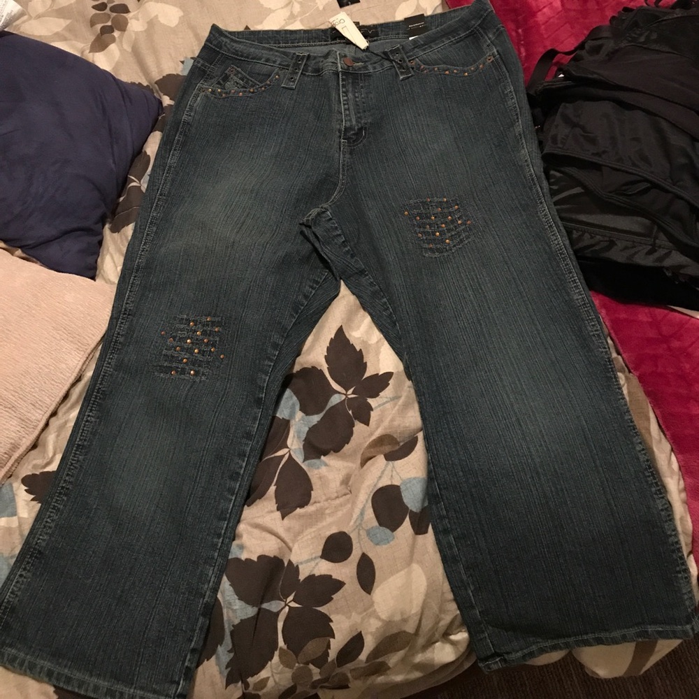 NWT Venezia Cropped Rhinestone Jeans Size 16
