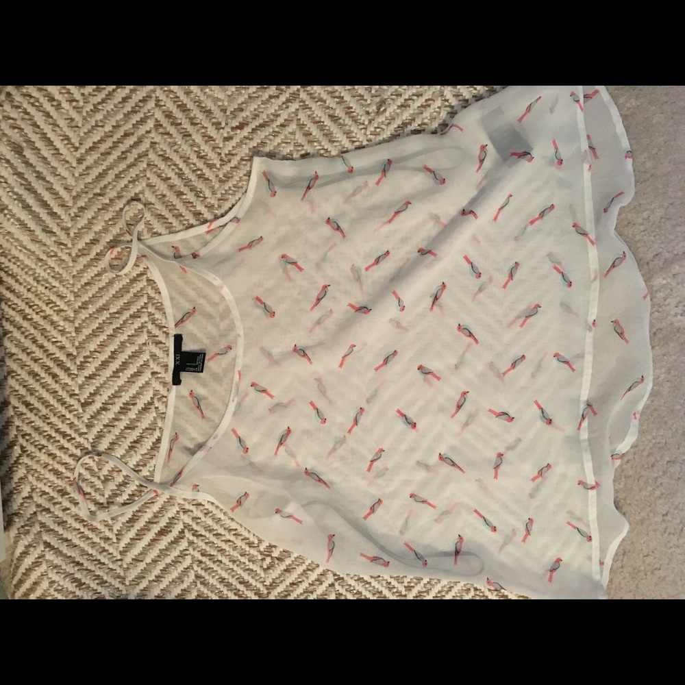 Bird print chiffon flowy tank