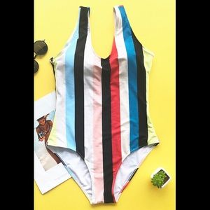 Backless Striped One-Piece Swimsuit