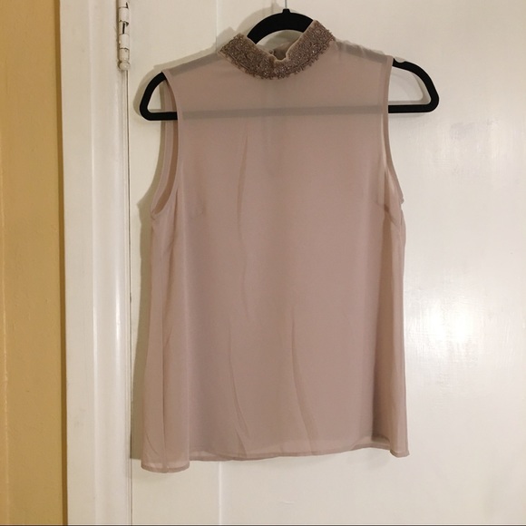 Tops - Taupe Chiffon Beaded Mock Neck Top