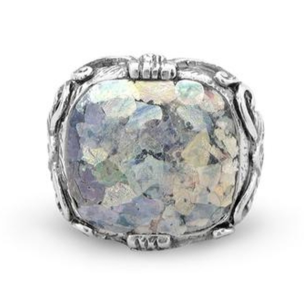 ORNATE LARGE SQUARE ROMAN GLASS RING - Picture 2 of 3