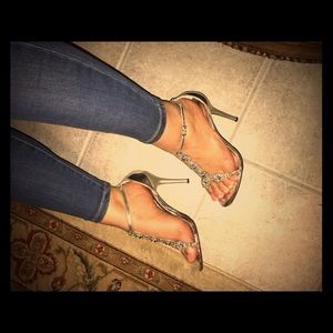Silver heels with rhinestones