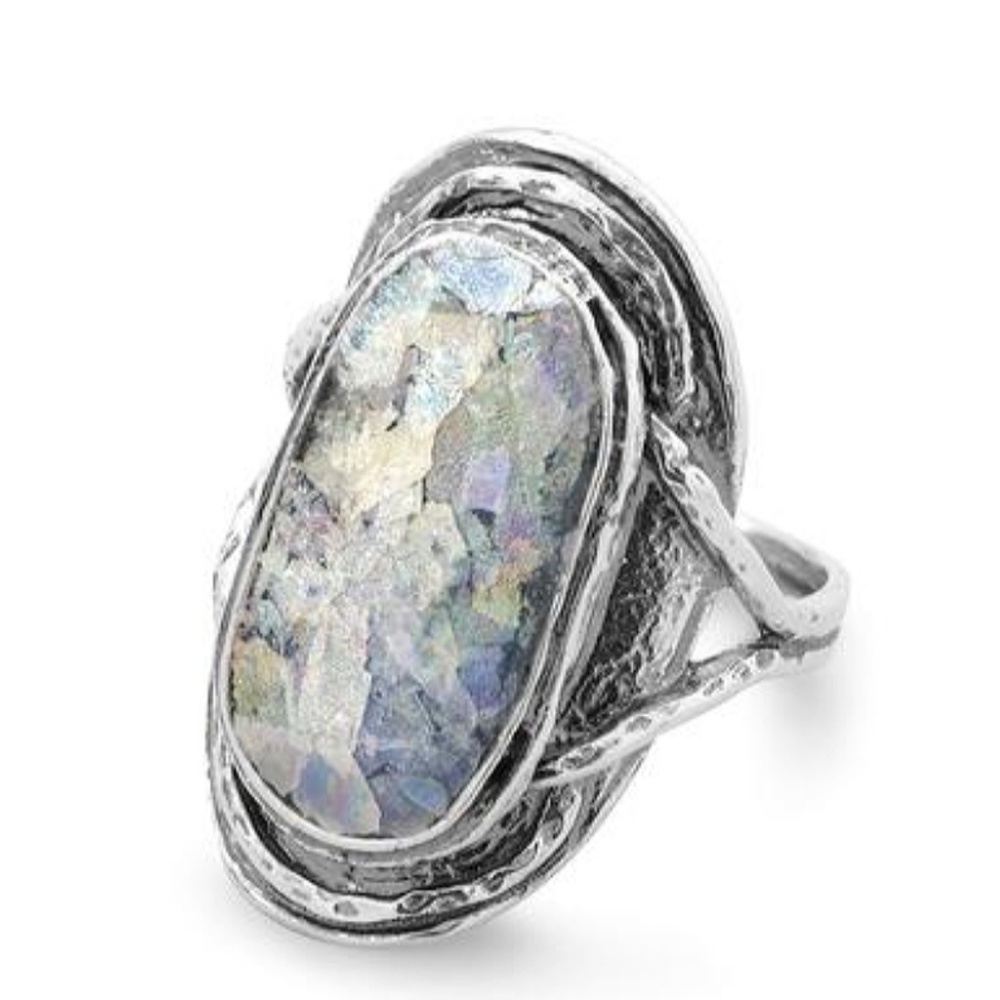 OXIDIZED OVAL ROMAN GLASS RING