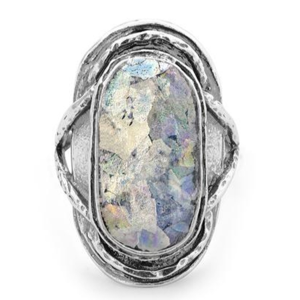 OXIDIZED OVAL ROMAN GLASS RING - Picture 2 of 3