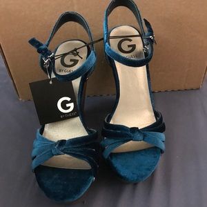 Guess Womens wedge boots velor velvet teal