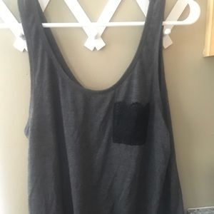 Gray, lace pocket tank