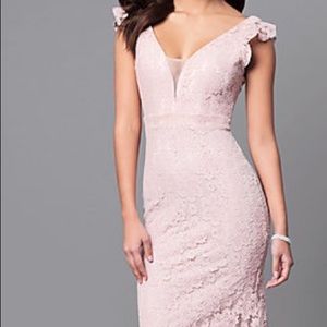 Blush Lace Maxi Dress W/ illusion v-neckline