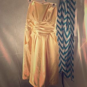 Yellow satin strapless dress