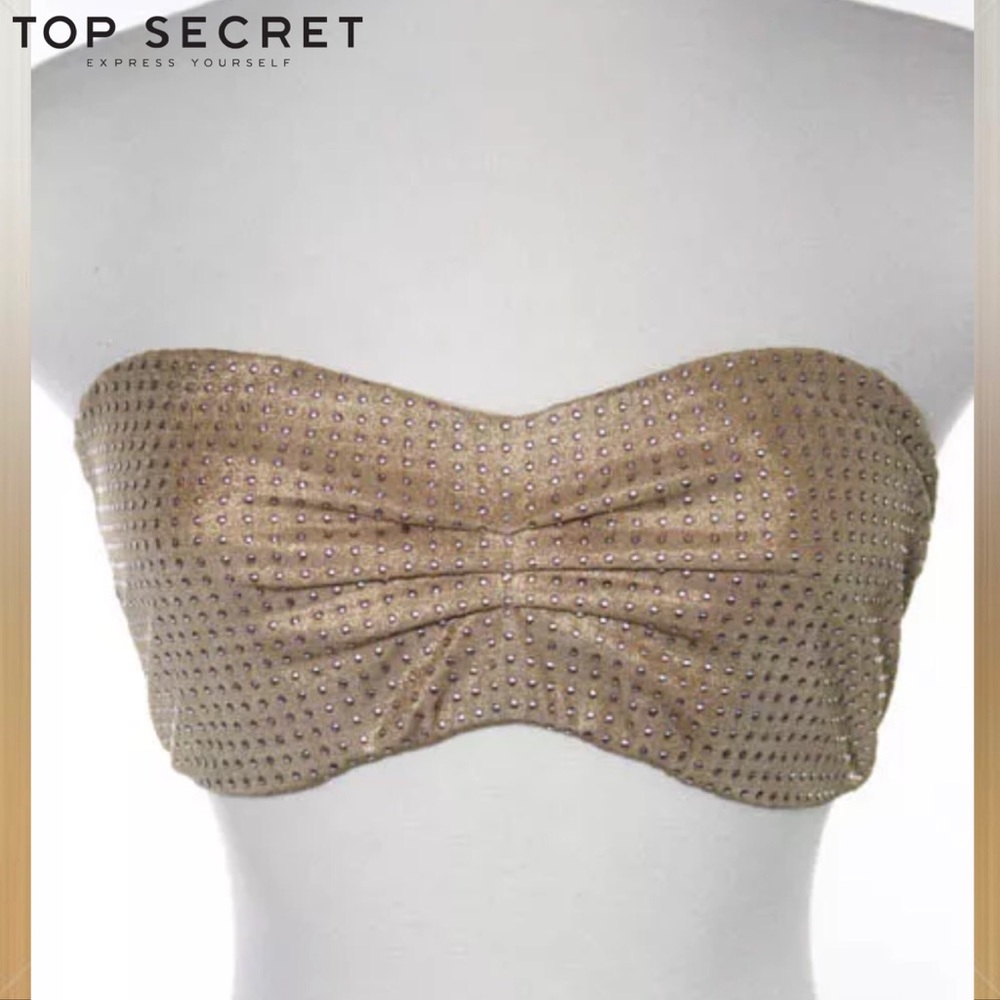 TOP SECRET Gold/Silver Studded Bandeau Bikini Top