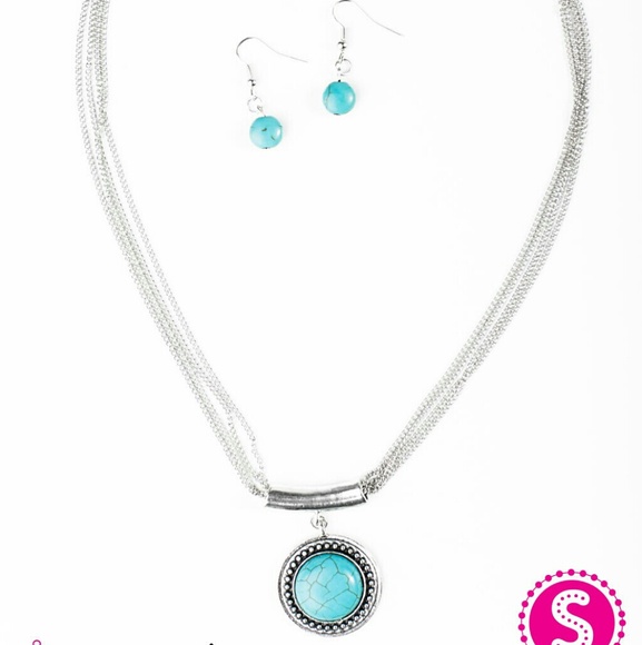 Blue stone silver necklace w/earrings - Picture 1 of 3