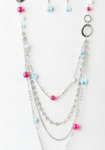 Pink and blue silver necklace w/earrings