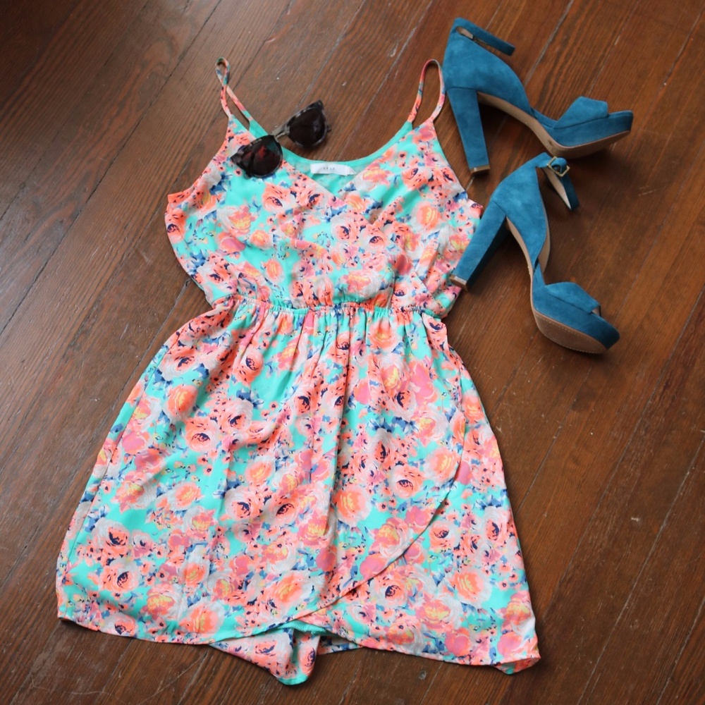Lush Floral Faux Wrap Sundress