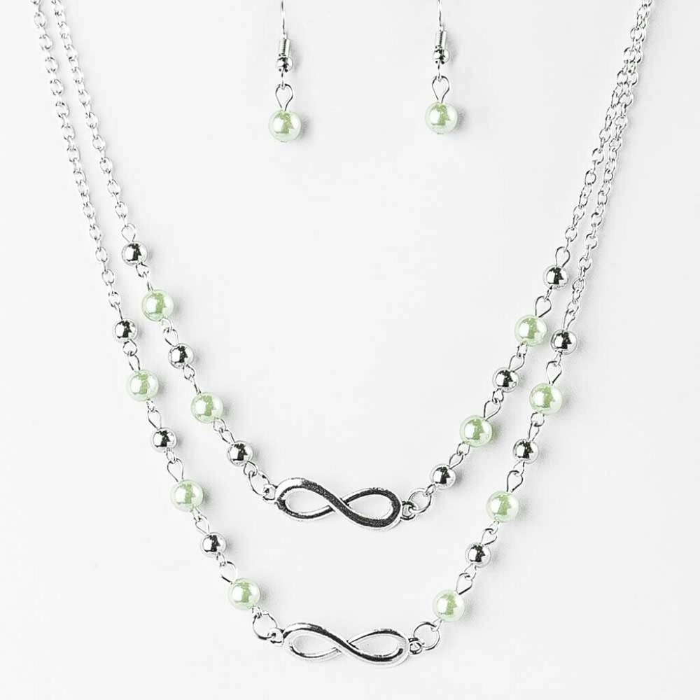 Soft green and silver necklace with earrings
