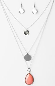 Pink-ish colored silver necklace with earrings