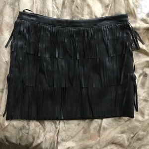 Black Leather Fringe Skirt