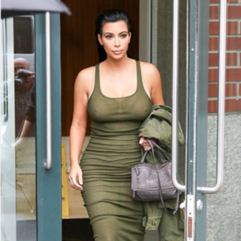 Olive Green Ribbed Tank Midi Dress