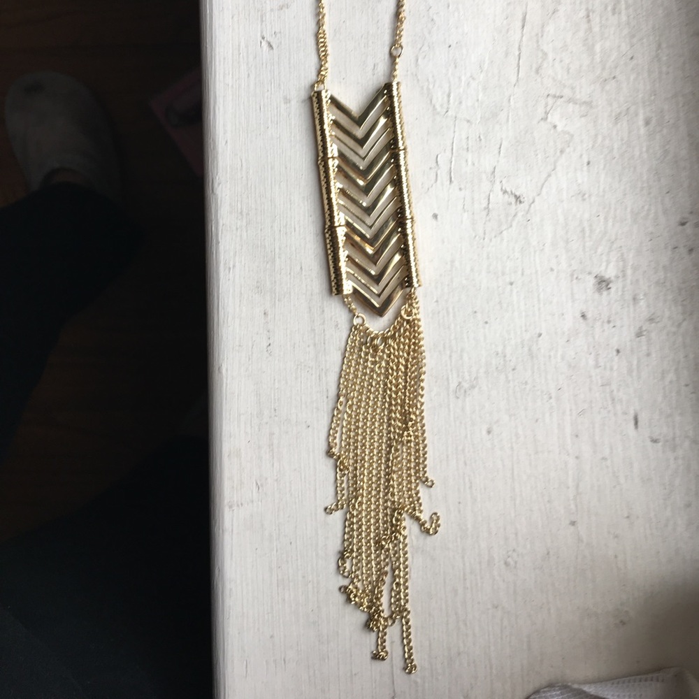 Gold boho gypsy fringe arrow necklace