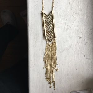 Gold boho gypsy fringe arrow necklace