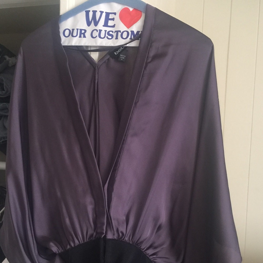 Purple Satin Deep V Shirt
