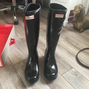 Hunter boots tall black original gloss rain boots
