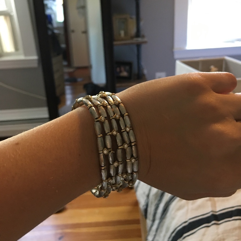 silver and gold elastic bracelet
