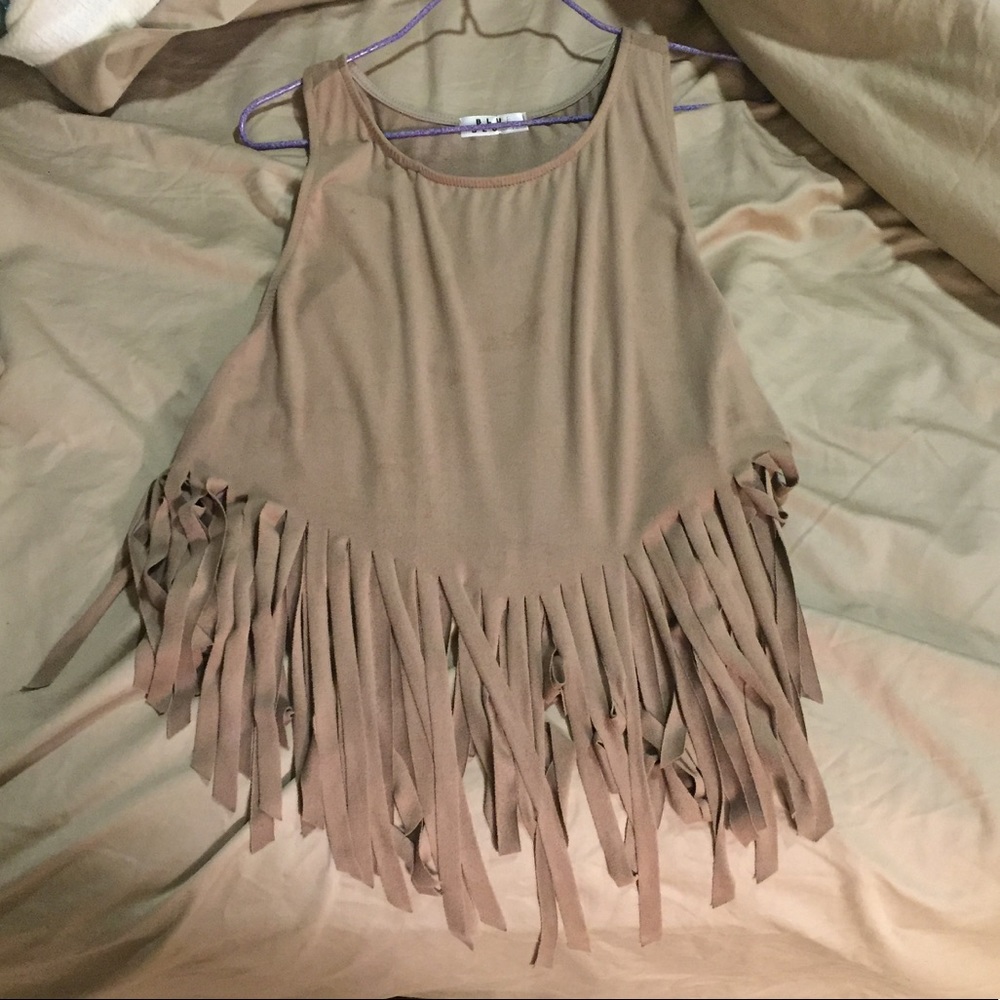 Taupe suede/velvet fringe tank