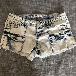 Distressed jean shorts