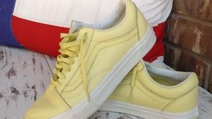 Yellow leather Vans, worn one time