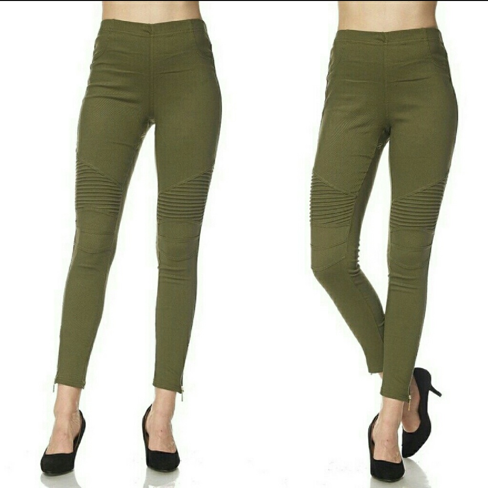 Olive Moto Jegging with Ankle Zipper - Picture 3 of 5