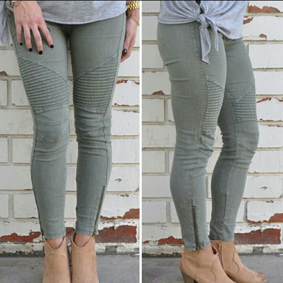 Olive Moto Jegging with Ankle Zipper - Picture 4 of 5