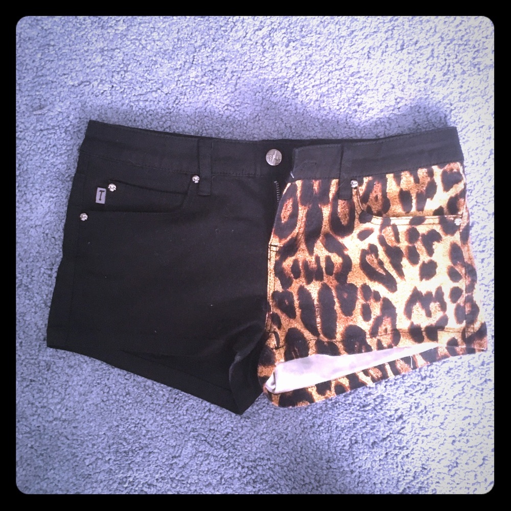 Tripp NYC Cheetah/Black Denim Shorts