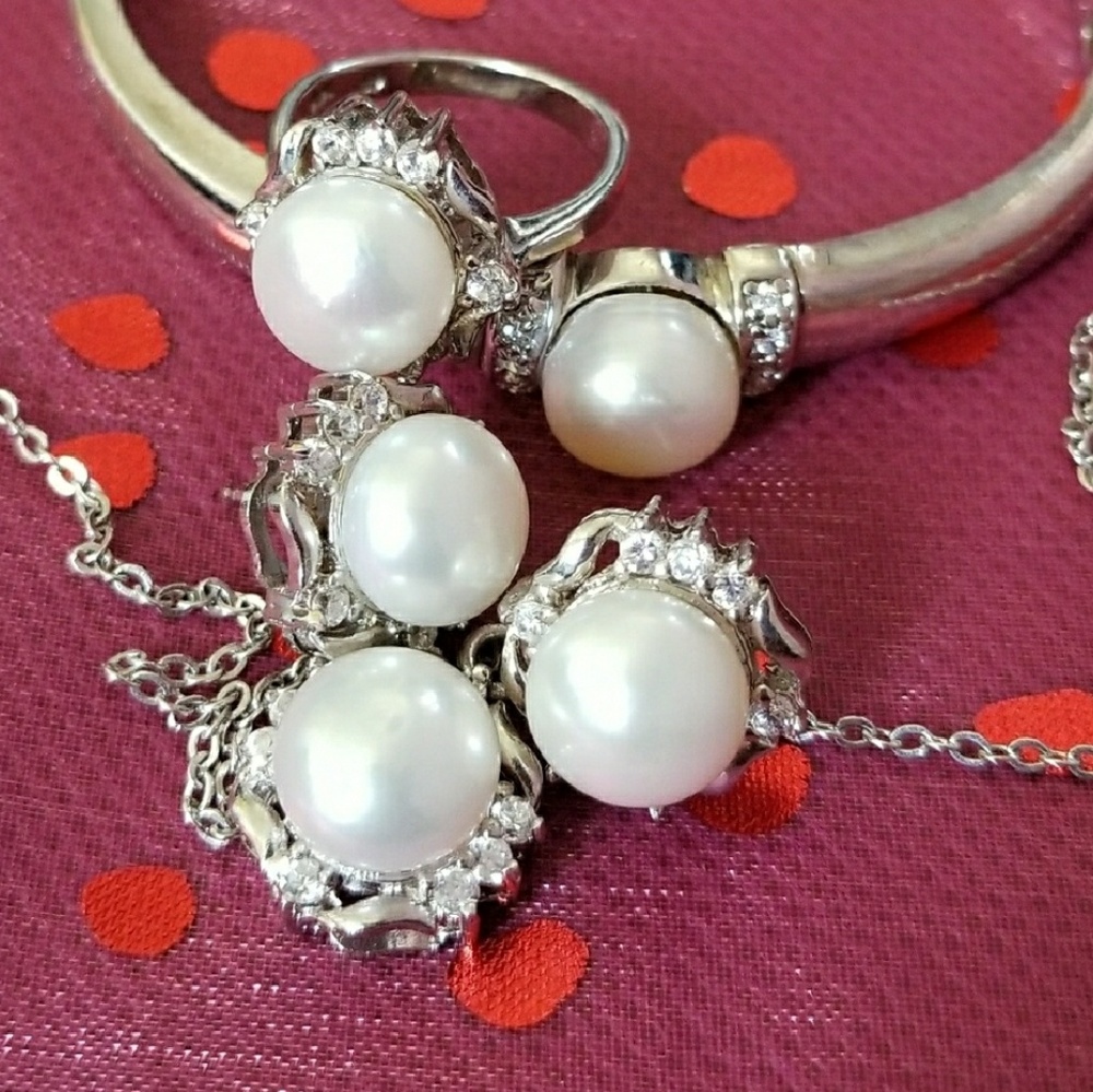 Cubic Zircona Pearl Jewelry set