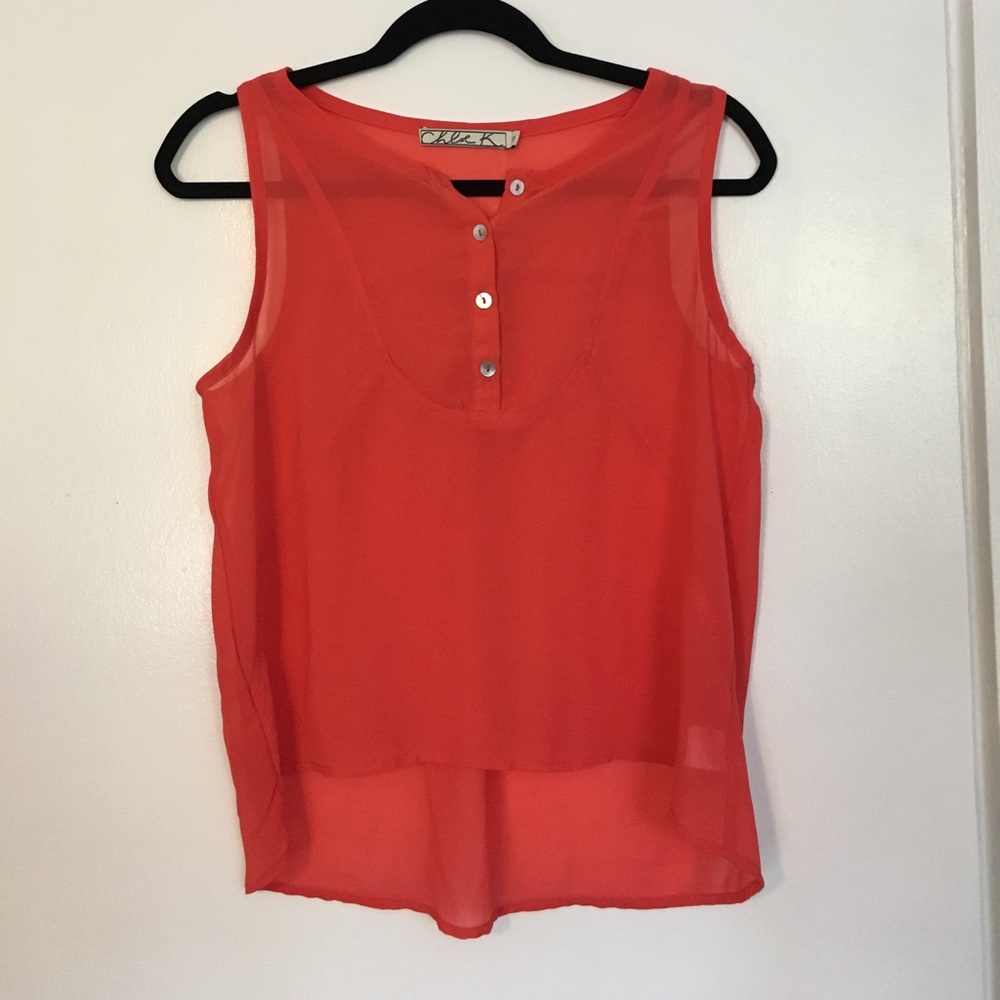 chloek coral sheer sleeveless blouse