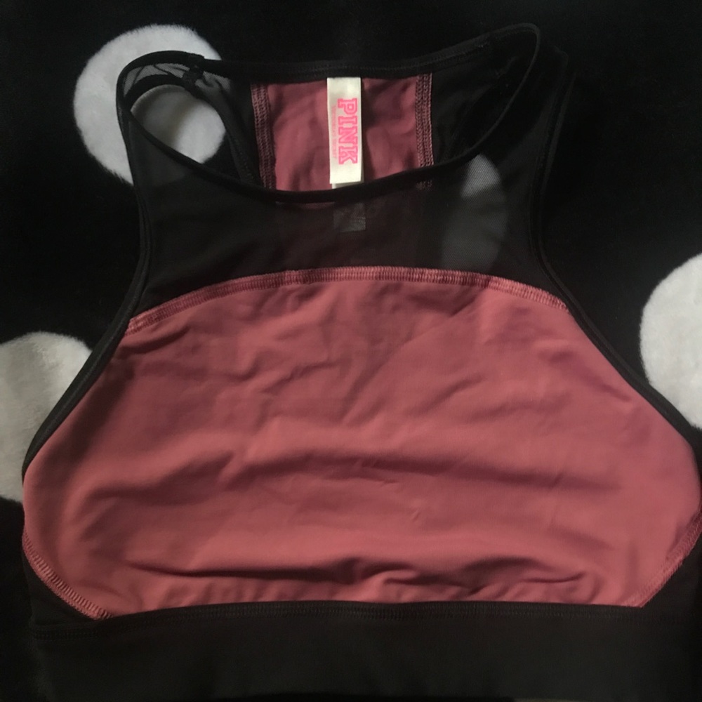 PINK high neck mesh sports bra