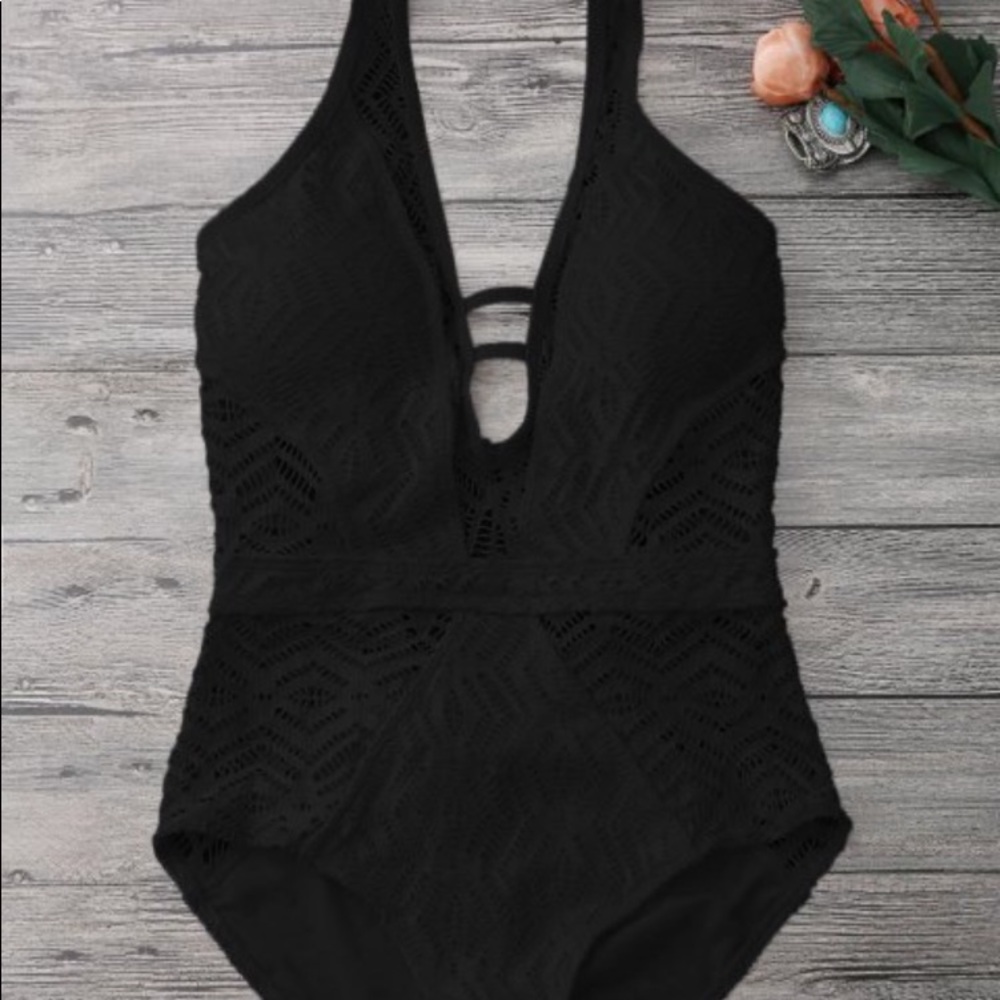 NEVER WORN Black Crochet One-Piece Swimsuit