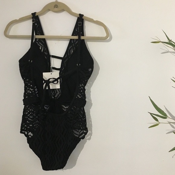 NEVER WORN Black Crochet One-Piece Swimsuit - Picture 4 of 8
