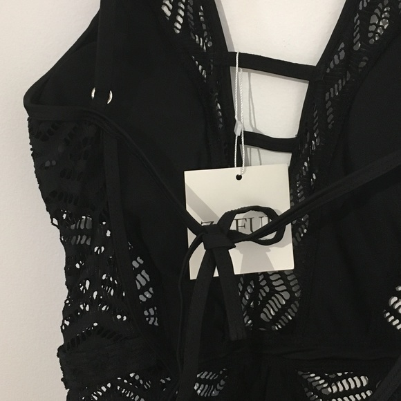 NEVER WORN Black Crochet One-Piece Swimsuit - Picture 5 of 8