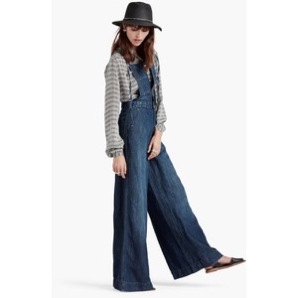 lucky brand wide leg denim jumpsuit