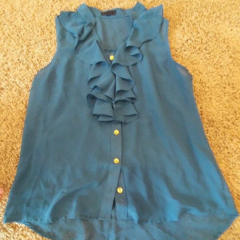 Mine size medium sheer ruffle blouse fall teal