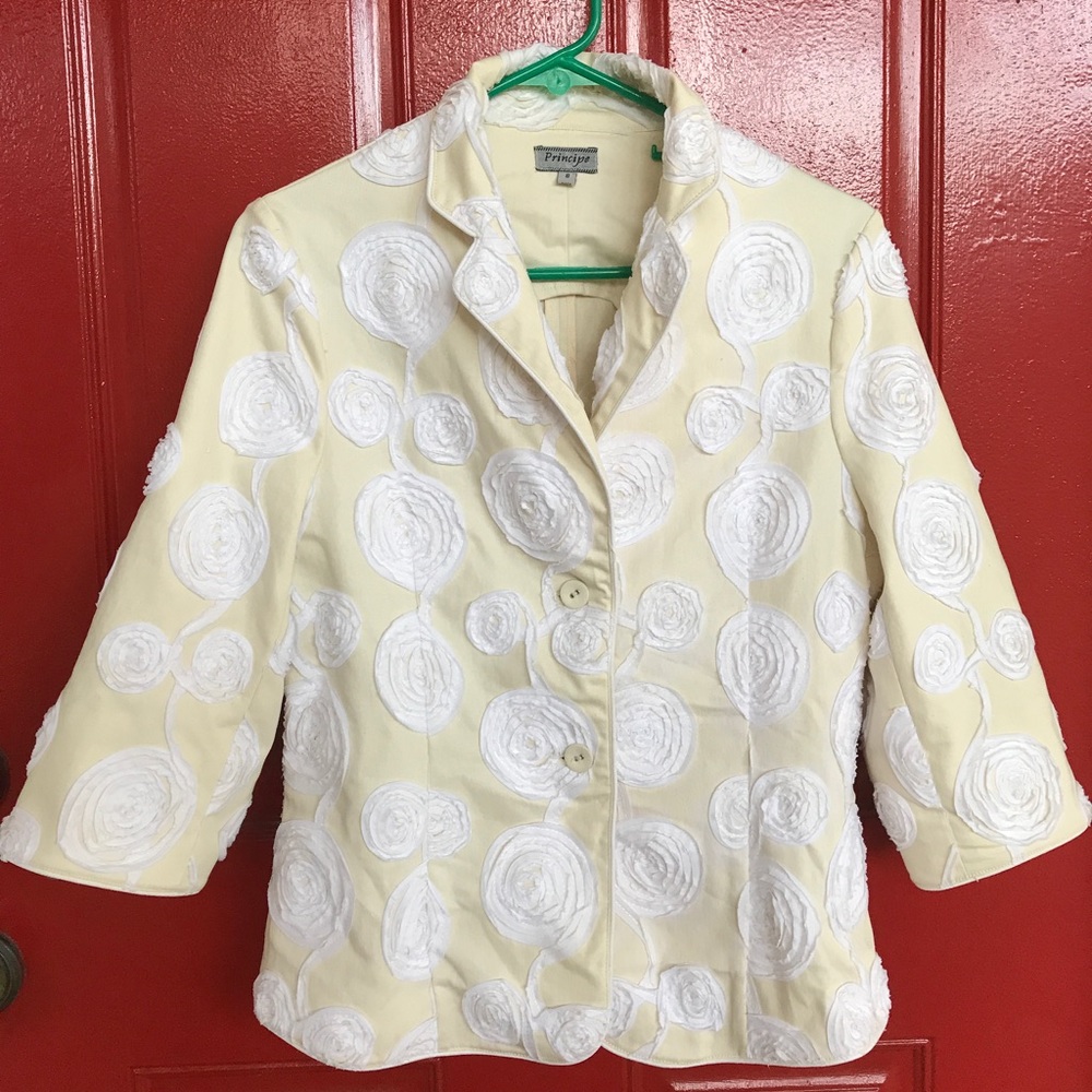 Cream Colored Jacket with Decorative White Roses