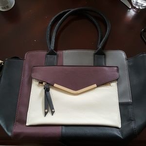 Black, grey burgundy handbag