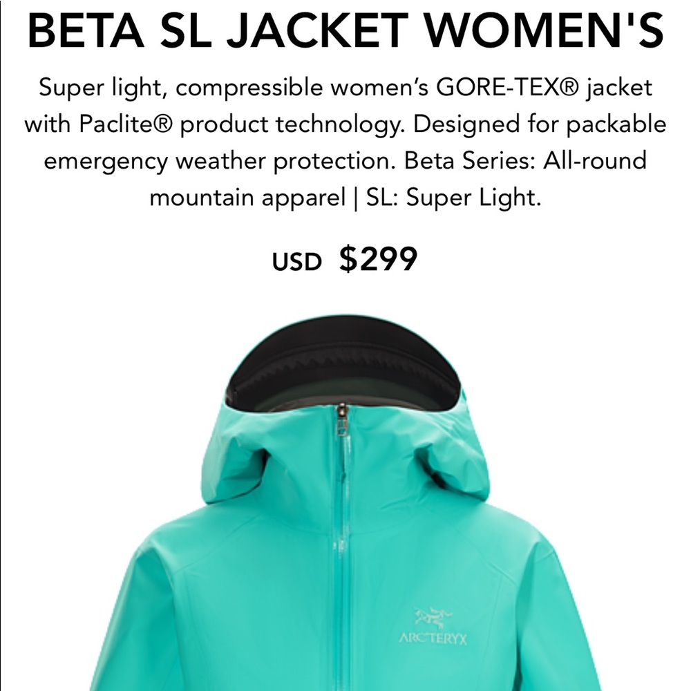 ARC'TERYX WOMENS SL BETA JACKET